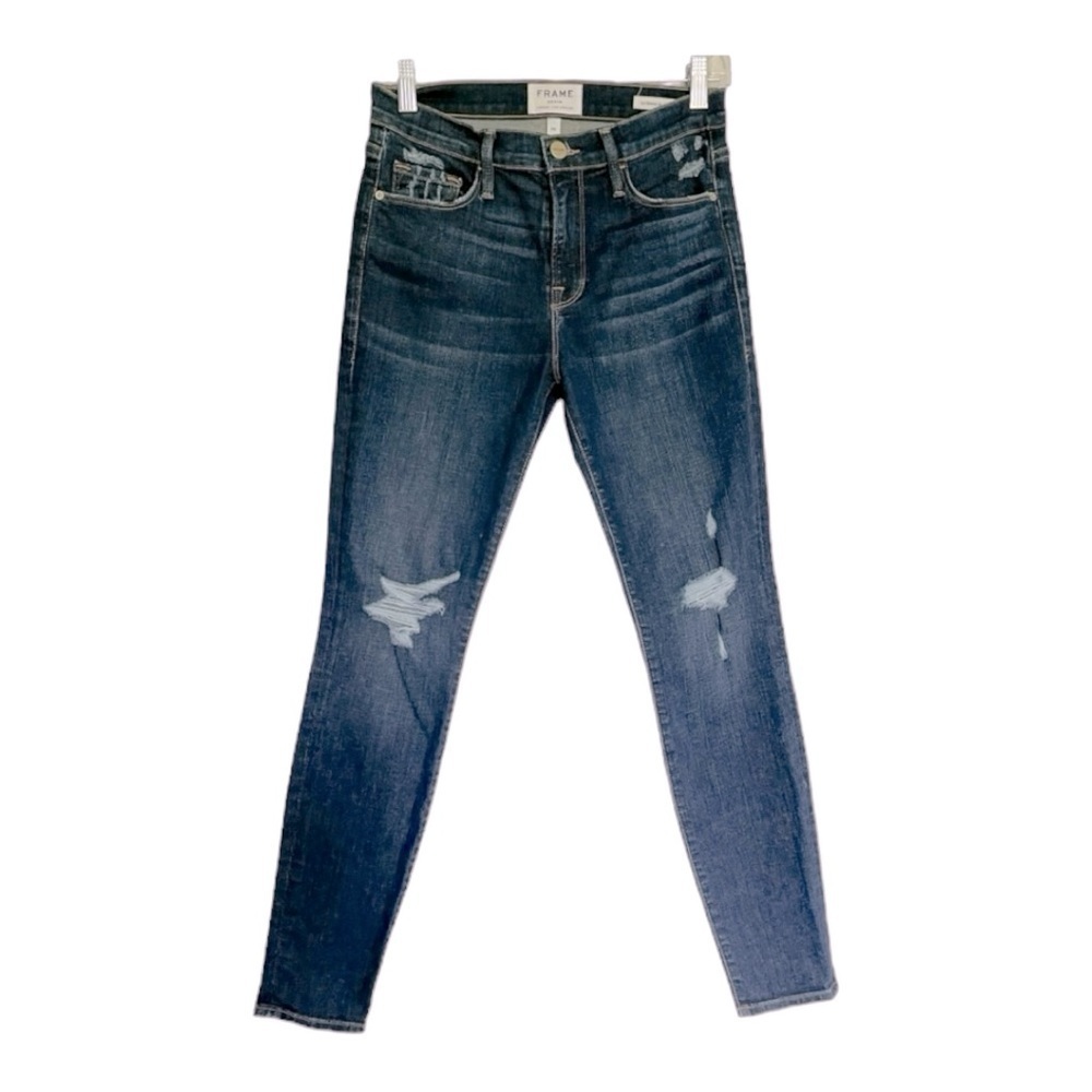 FRAME Le Skinny de Jeanne Distressed Mid Rise Jeans Wriley Wash | Size 28